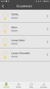 Eclairages dans application TYDOM