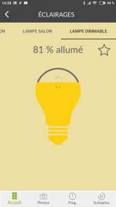 Lumière allumée à 80% avec l'application TYDOM